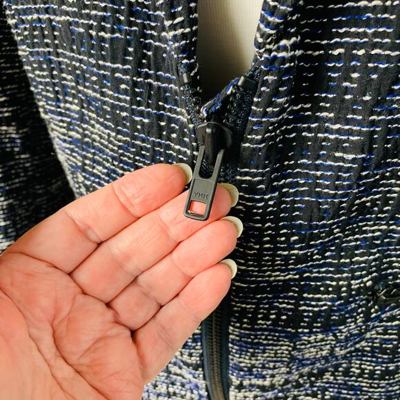 Cabi Size 4 Women's Tweed Blazer Jacket Black White Blue Zip Front Career Preppy - Picture 6 of 11